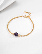 925 sterling silver chain bracelet with single amethyst stone, vintage gold-tone setting, approx. 16 cm