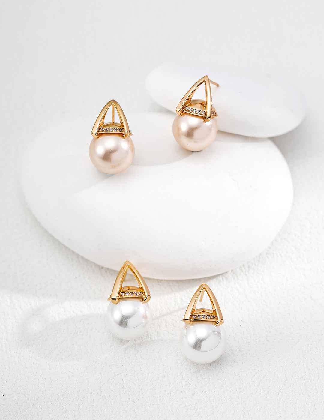 925 sterling silver geometric frame earrings with faux pearl drop, general view
