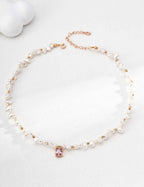 925 Sterling Silver Pearl Pink Zircon Necklace