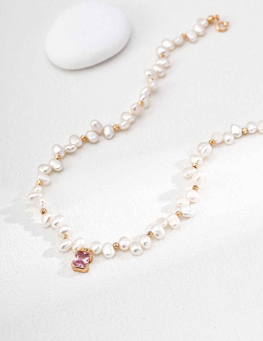 925 Sterling Silver Pearl Pink Zircon Necklace
