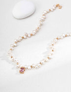 925 Sterling Silver Pearl Pink Zircon Necklace