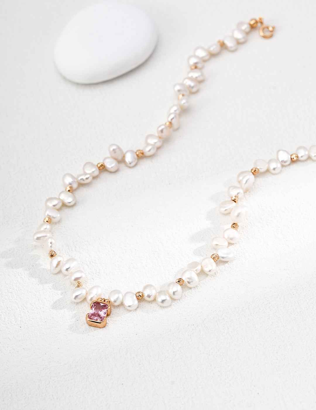 925 Sterling Silver Pearl Pink Zircon Necklace