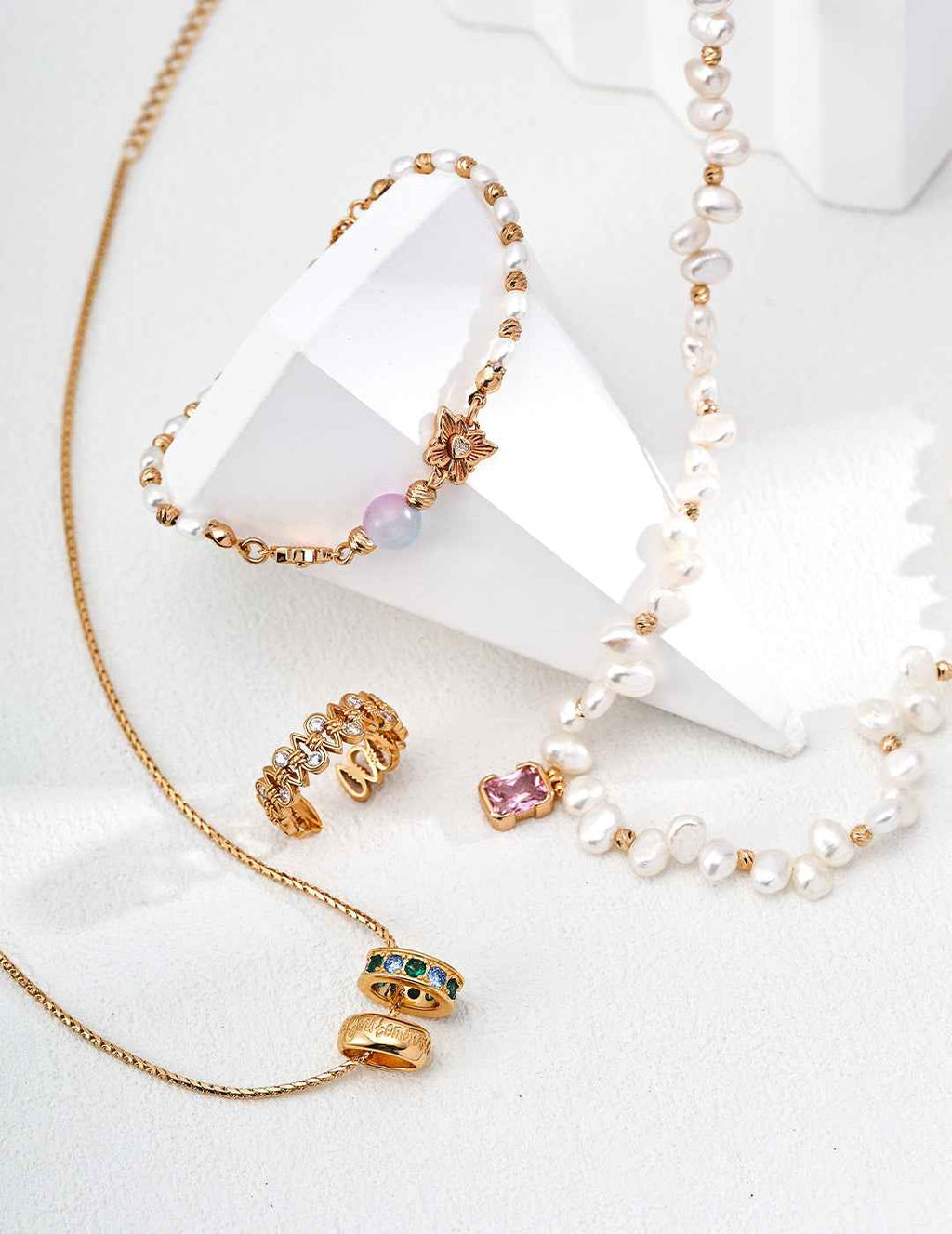 925 Sterling Silver Pearl Pink Zircon Necklace