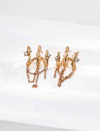 925 sterling silver branch-shaped earrings with cubic zirconia accents along irregular lines, approx. 2.5 cm