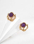 925 sterling silver amethyst organic frame stud earrings, front view