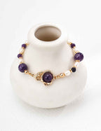 Full view of 925 sterling silver amethyst pearl bracelet with extension chain