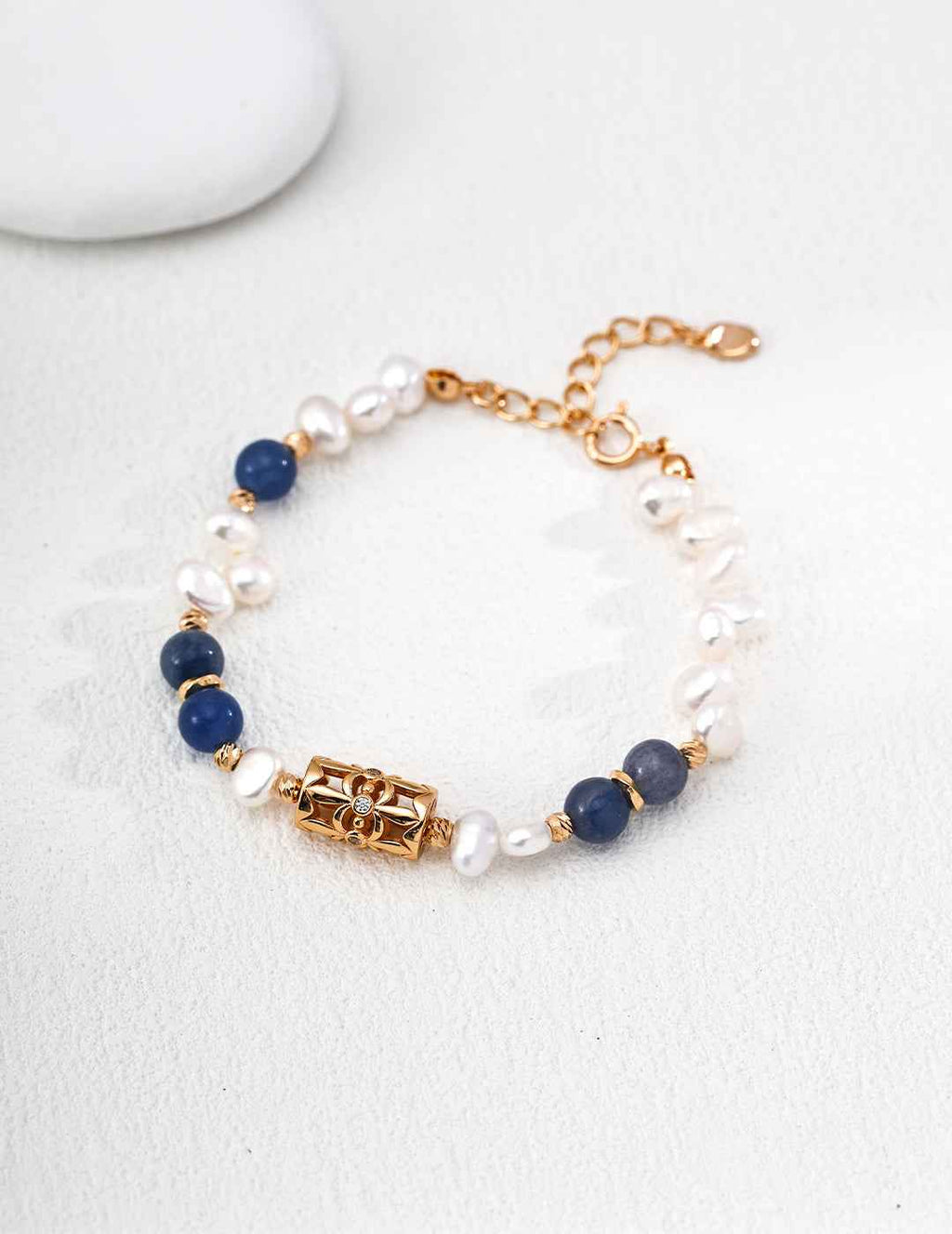 925 sterling silver blue aventurine and pearl bracelet, front view
