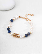 925 sterling silver blue aventurine and pearl bracelet, front view