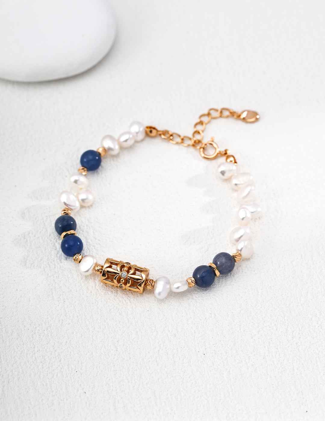 925 sterling silver blue aventurine and pearl bracelet, front view