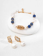 925 sterling silver blue aventurine and pearl bracelet, side view