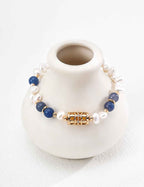 925 sterling silver blue aventurine and pearl bracelet worn on model