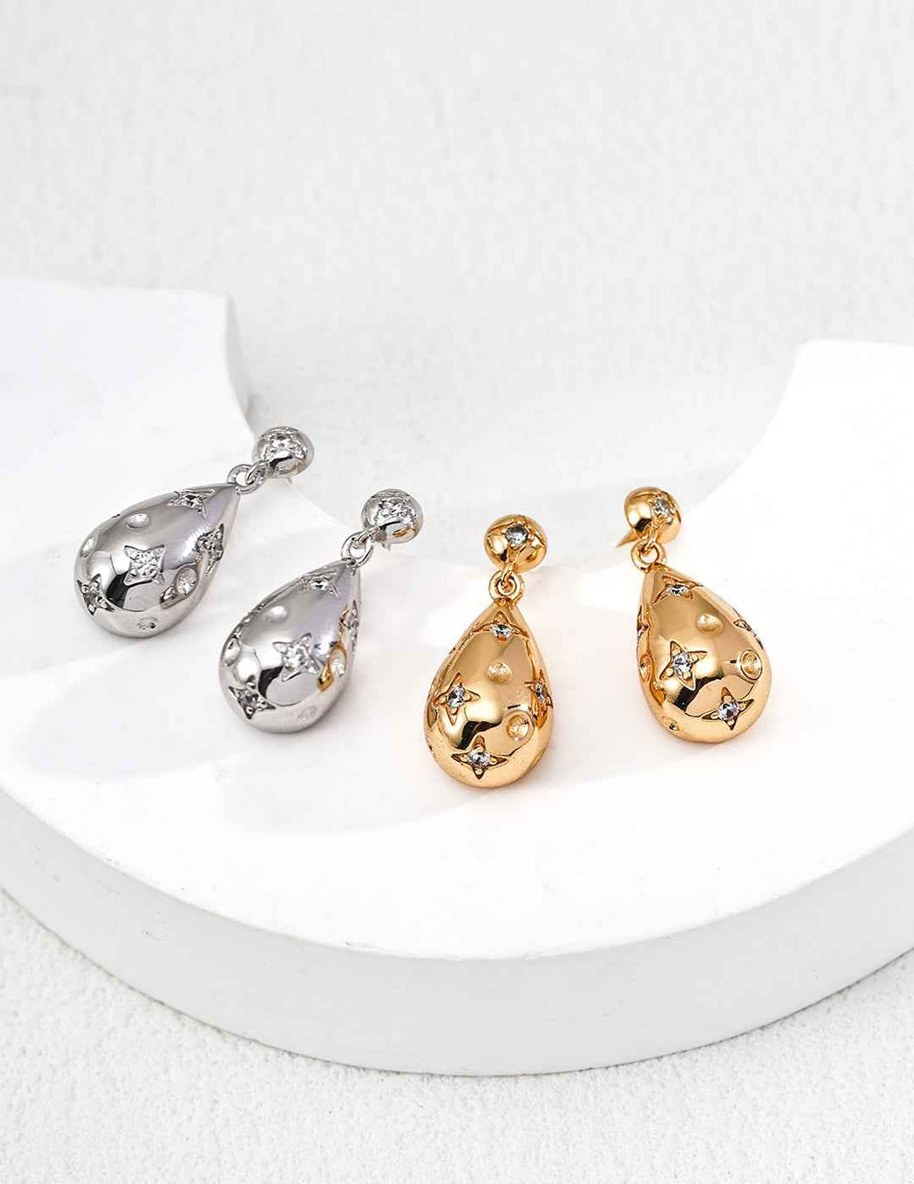 Close-up of 925 sterling silver drop earrings
