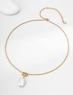 925 sterling silver baroque pearl necklace worn, showing pendant length and chain