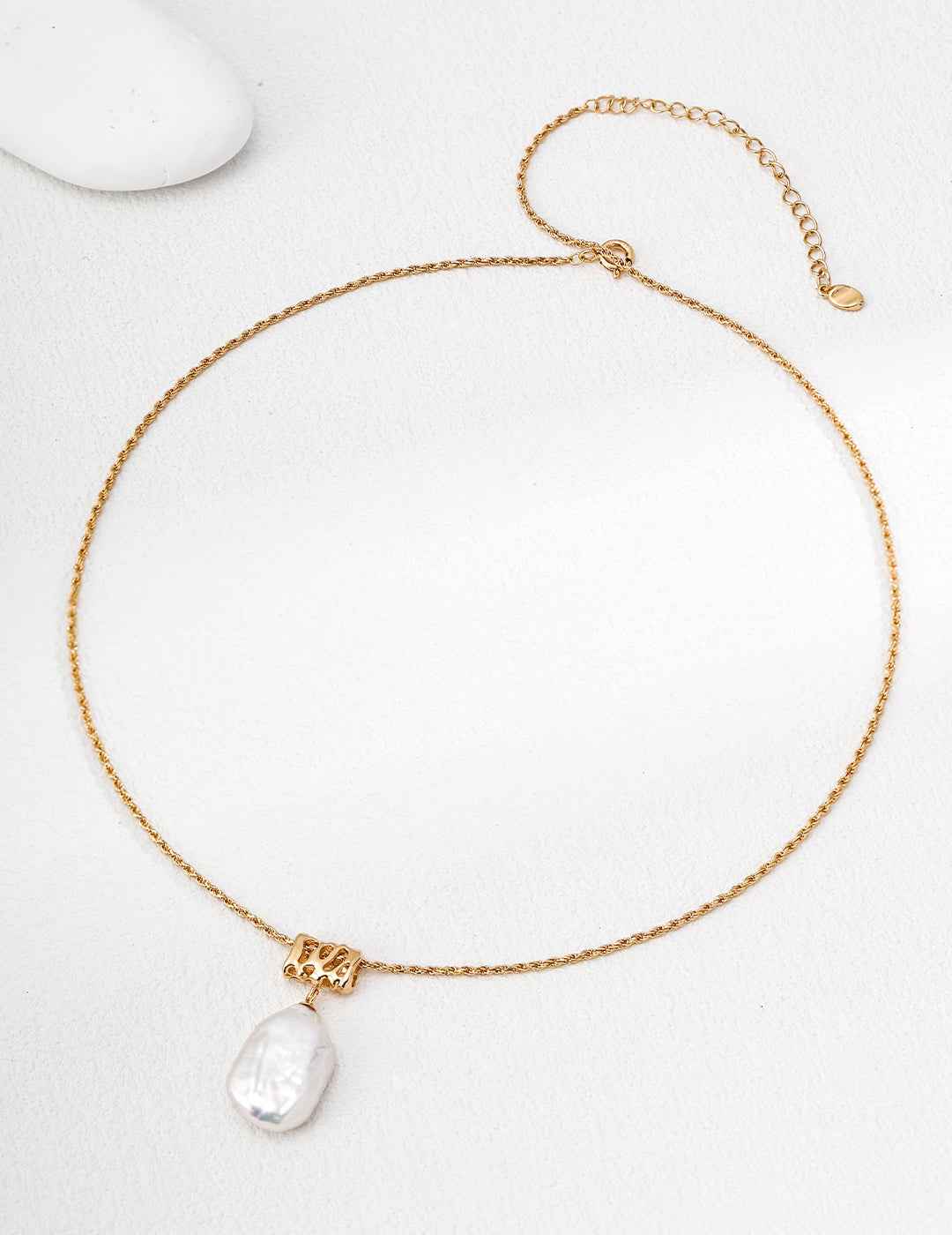 925 sterling silver baroque pearl necklace worn, showing pendant length and chain