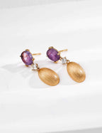 925 sterling silver amethyst drop earrings worn, showing length and drop movement