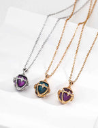 925 sterling silver pendant necklace with small amethyst stone, minimal setting, vintage gold tone
