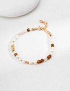 925 sterling silver beaded bracelet with colored glass and pearl accents, vintage gold-tone hardware