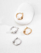 925 sterling silver curved line hoop earrings with single natural pearl accent, vintage gold tone, approx. 1.8 cm
