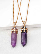 925 sterling silver necklace with faceted amethyst crystal point pendant, approx. 5 cm, vintage gold-tone setting