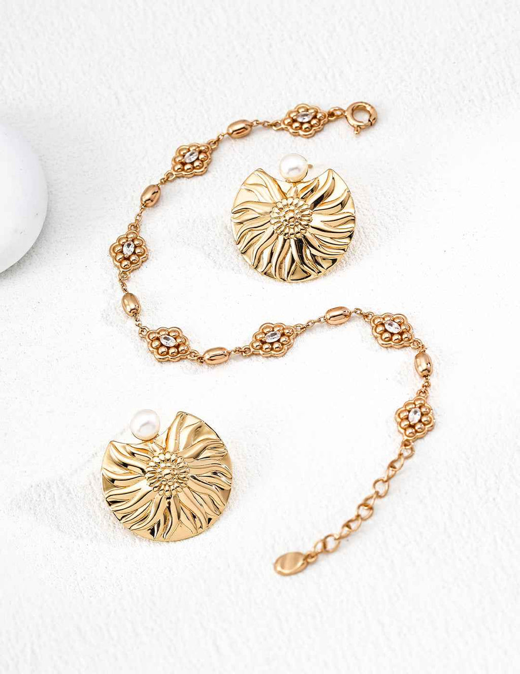 925 sterling silver link bracelet with cubic zirconia-set segments, vintage gold tone, approx. 16 cm