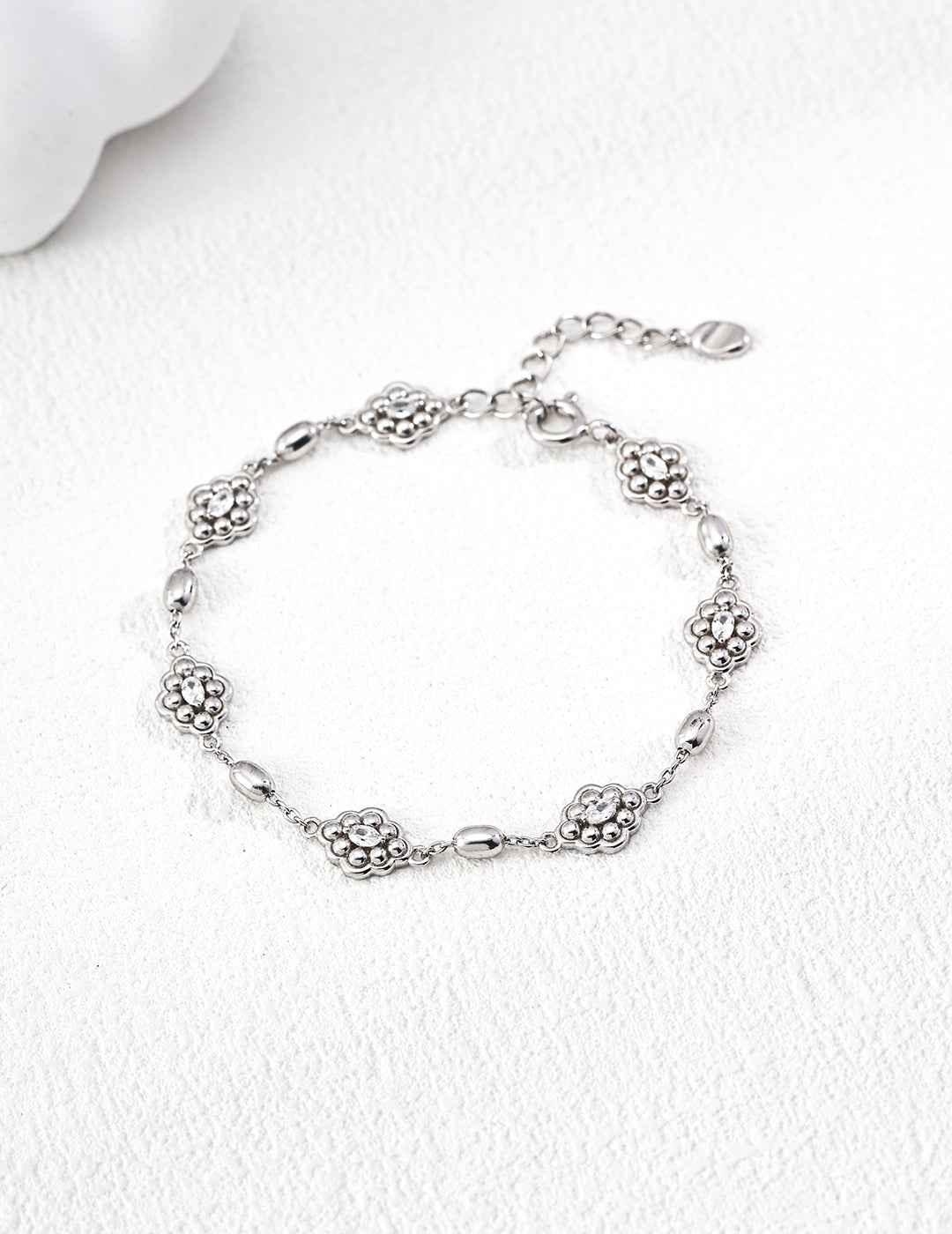 925 sterling silver CZ link bracelet worn on wrist showing full length