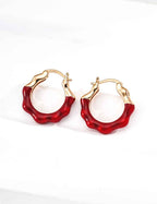 925 sterling silver enamel hoop earrings in red, vintage gold tone