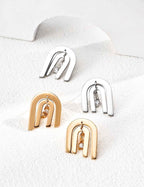 925 sterling silver arc stud earrings with cubic zirconia stones, approx. 2 cm