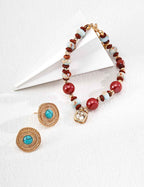 925 Sterling Silver Beaded Bracelet with Shoushan Stone and Cinnabar