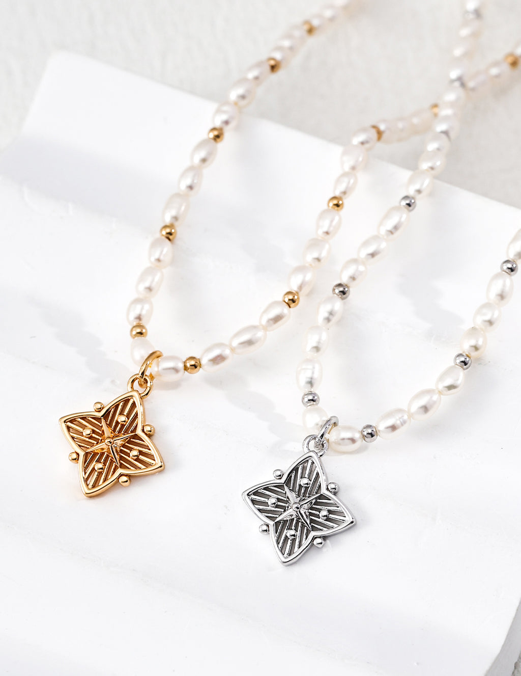 925 sterling silver freshwater pearl clover pendant necklace, general view