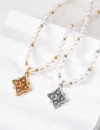 925 sterling silver freshwater pearl clover pendant necklace, general view