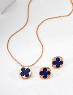 925 sterling silver four-leaf clover pendant necklace with lapis lazuli inlay, gold-tone frame, approx. 1.5 cm