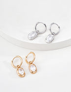 925 sterling silver hoop earrings with detachable CZ drop element, polished frame, vintage gold tone, approx. 2.5 cm
