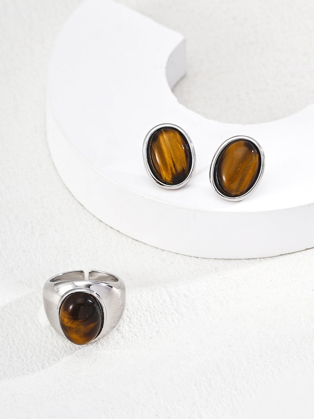 925 Sterling Silver Tiger's Eye Stud Earrings