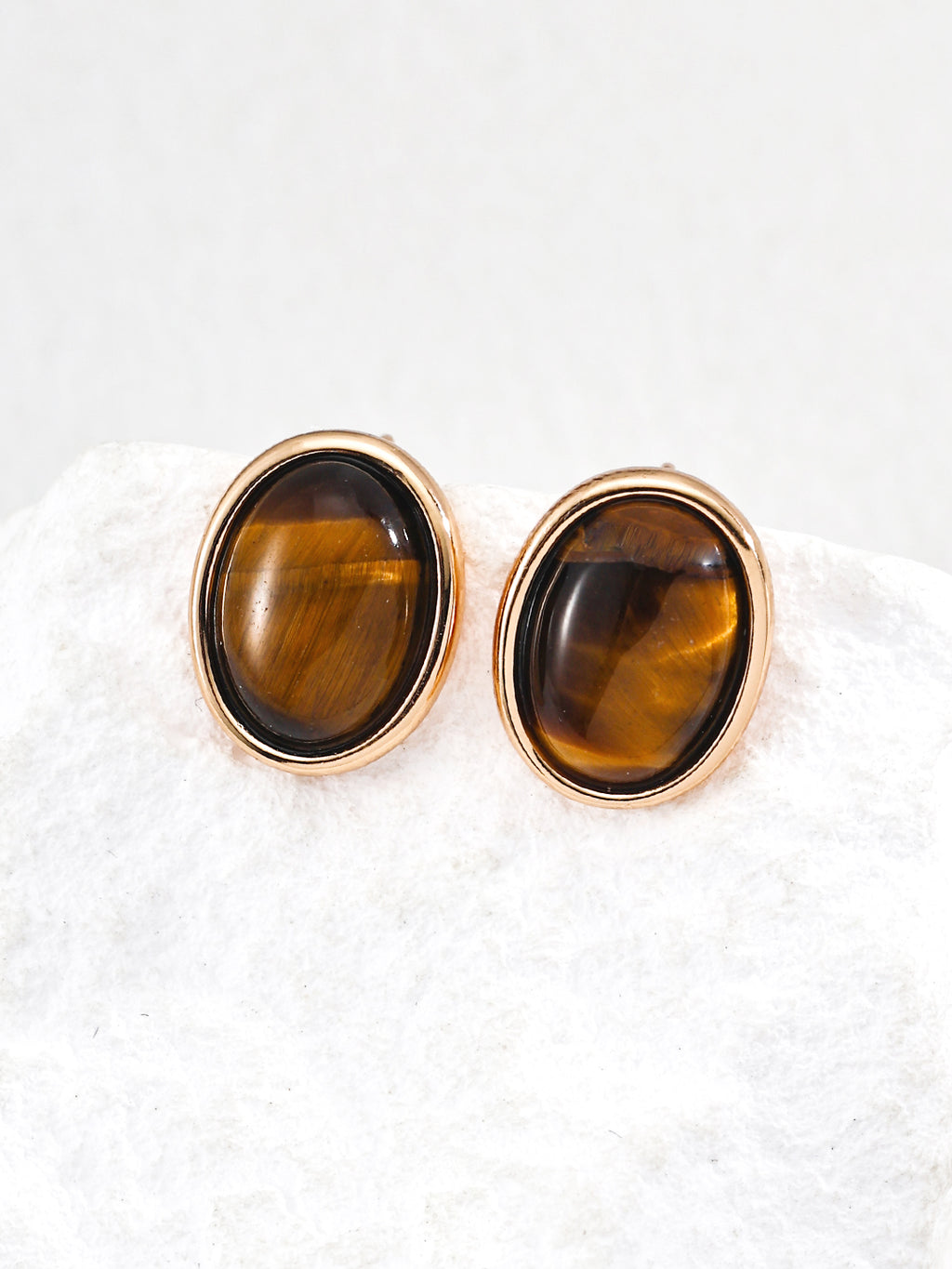 925 Sterling Silver Tiger's Eye Stud Earrings