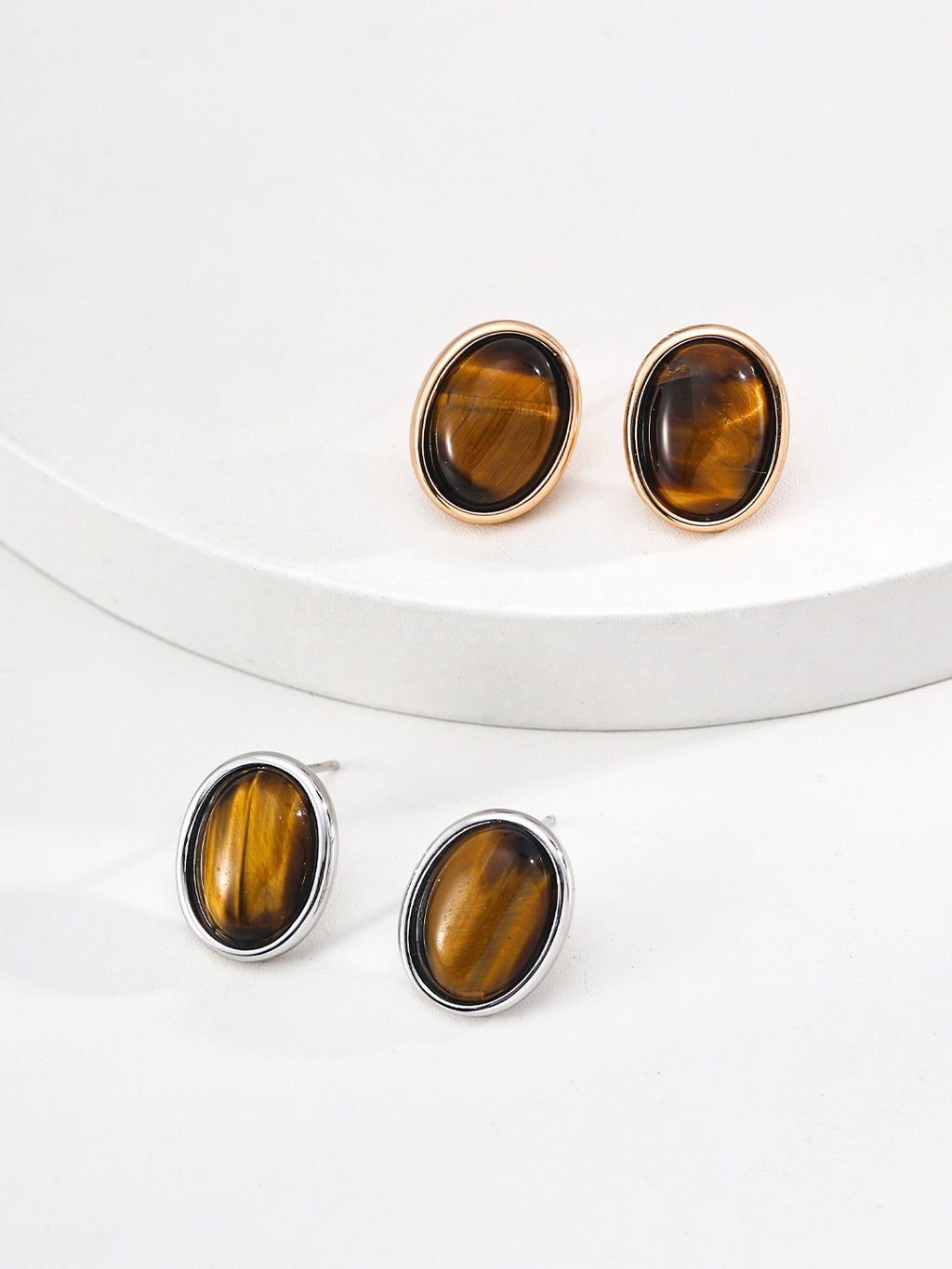 925 Sterling Silver Tiger's Eye Stud Earrings