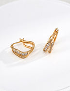 925 sterling silver double wave cubic zirconia stud earrings, silver tone version