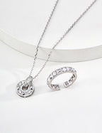 Full length view of 925 sterling silver coin pendant necklace, 40 cm chain