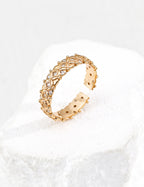 925 sterling silver textured CZ adjustable ring, side view showing band depth