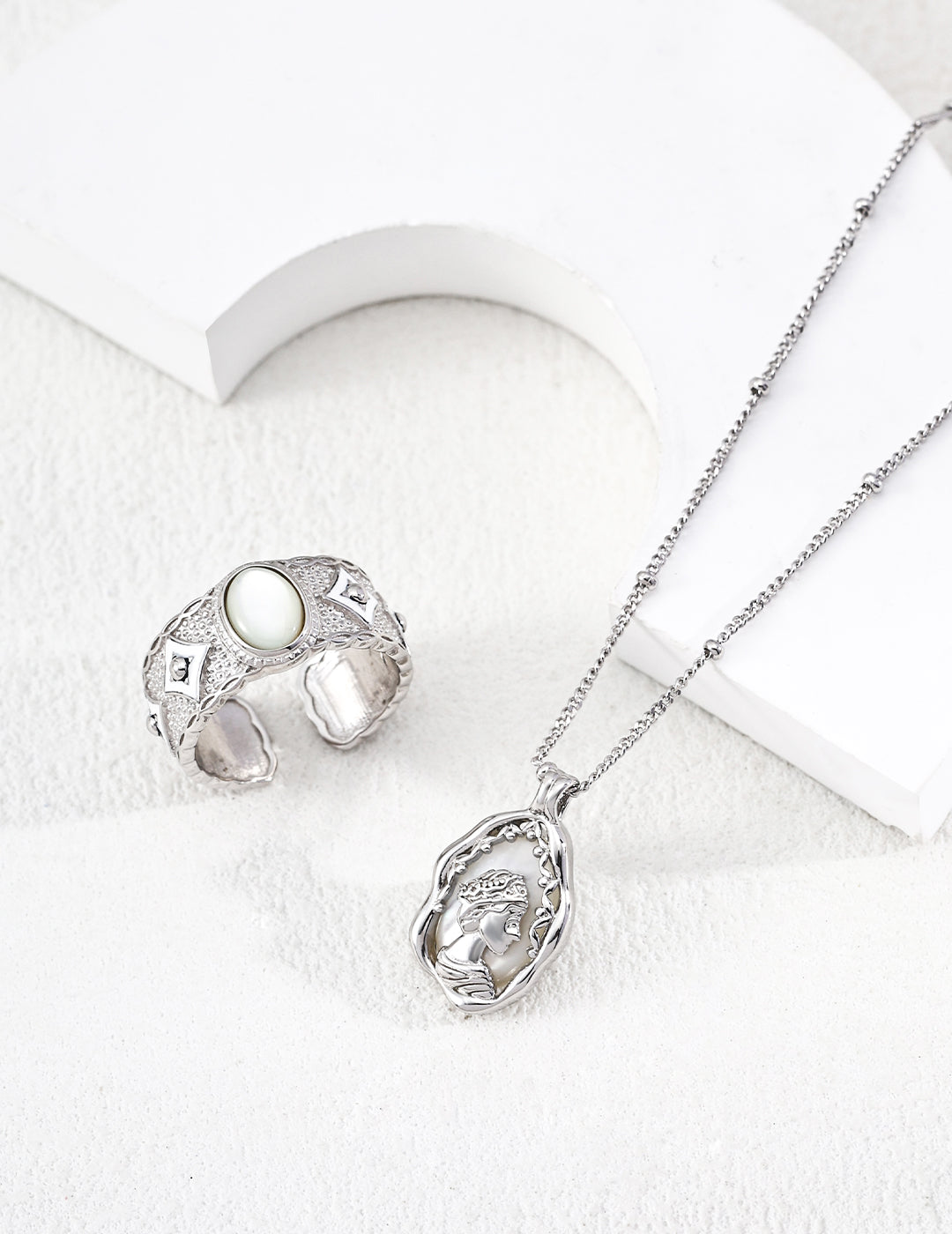 Close-up of 925 sterling silver pendant necklace