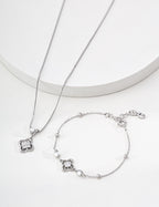 925 sterling silver clover zircon pendant necklace, silver tone version