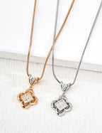 925 sterling silver clover-shaped pendant necklace with zircon stones, vintage gold tone, approx. 2 cm pendant