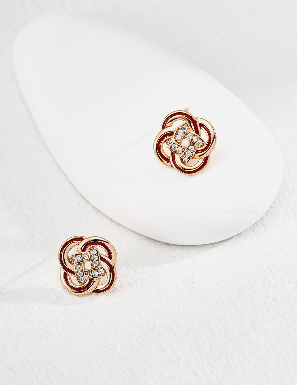 925 sterling silver floral enamel CZ stud earrings, 1.3 cm