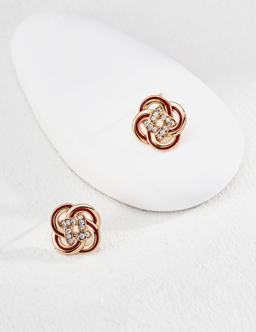 925 sterling silver floral enamel CZ stud earrings, 1.3 cm