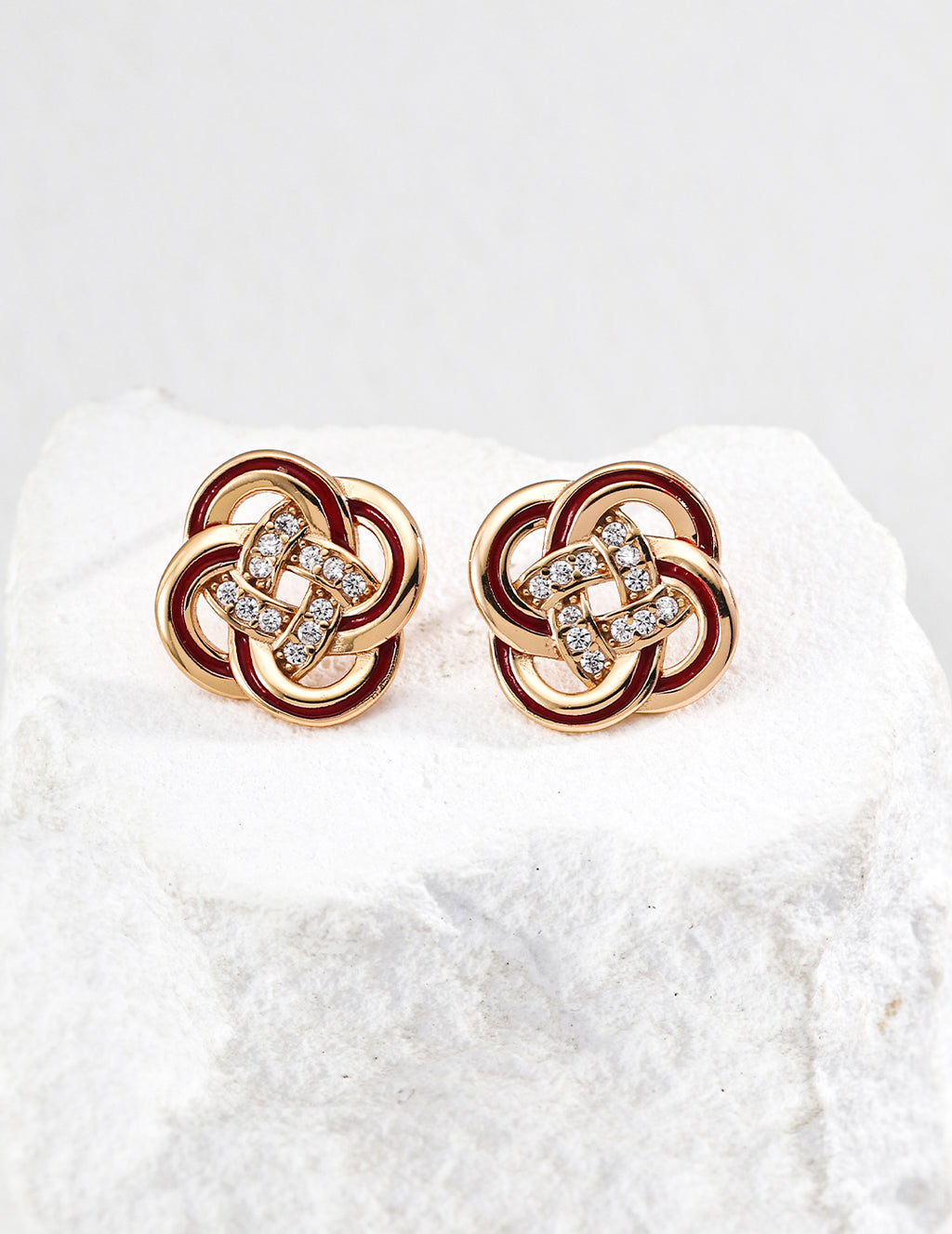 925 sterling silver floral enamel stud earrings with cubic zirconia, front view