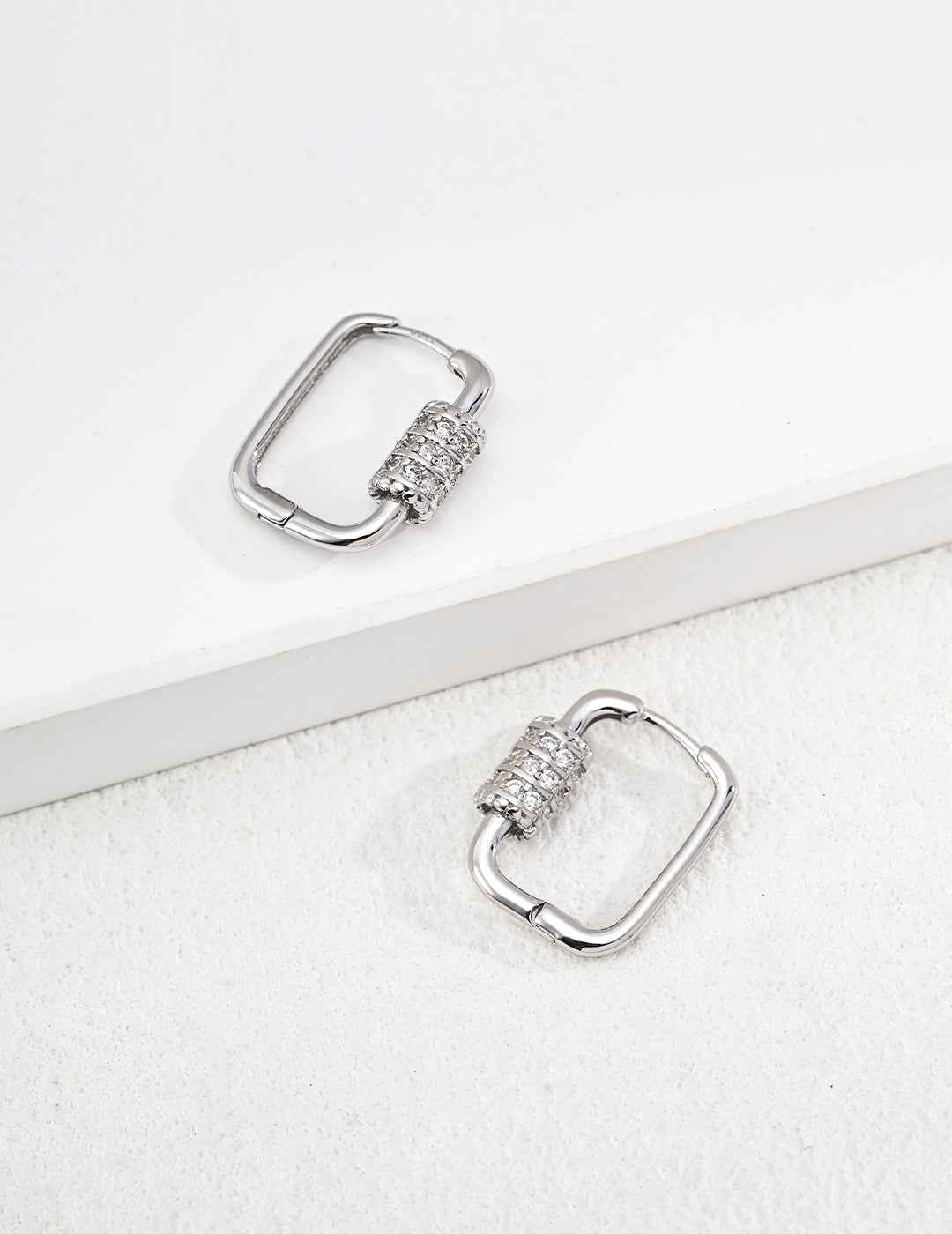 925 sterling silver cubic zirconia rectangle hoop earrings, silver tone version