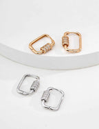 925 sterling silver rectangle hoop earrings with cubic zirconia detail, vintage gold tone, approx. 2 cm