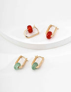 925 sterling silver drop earrings with smooth agate stone, gold-tone frame, approx. 2.3 cm