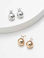 925 sterling silver round ball stud earrings with cubic zirconia accent, vintage gold tone, approx. 1.5 cm