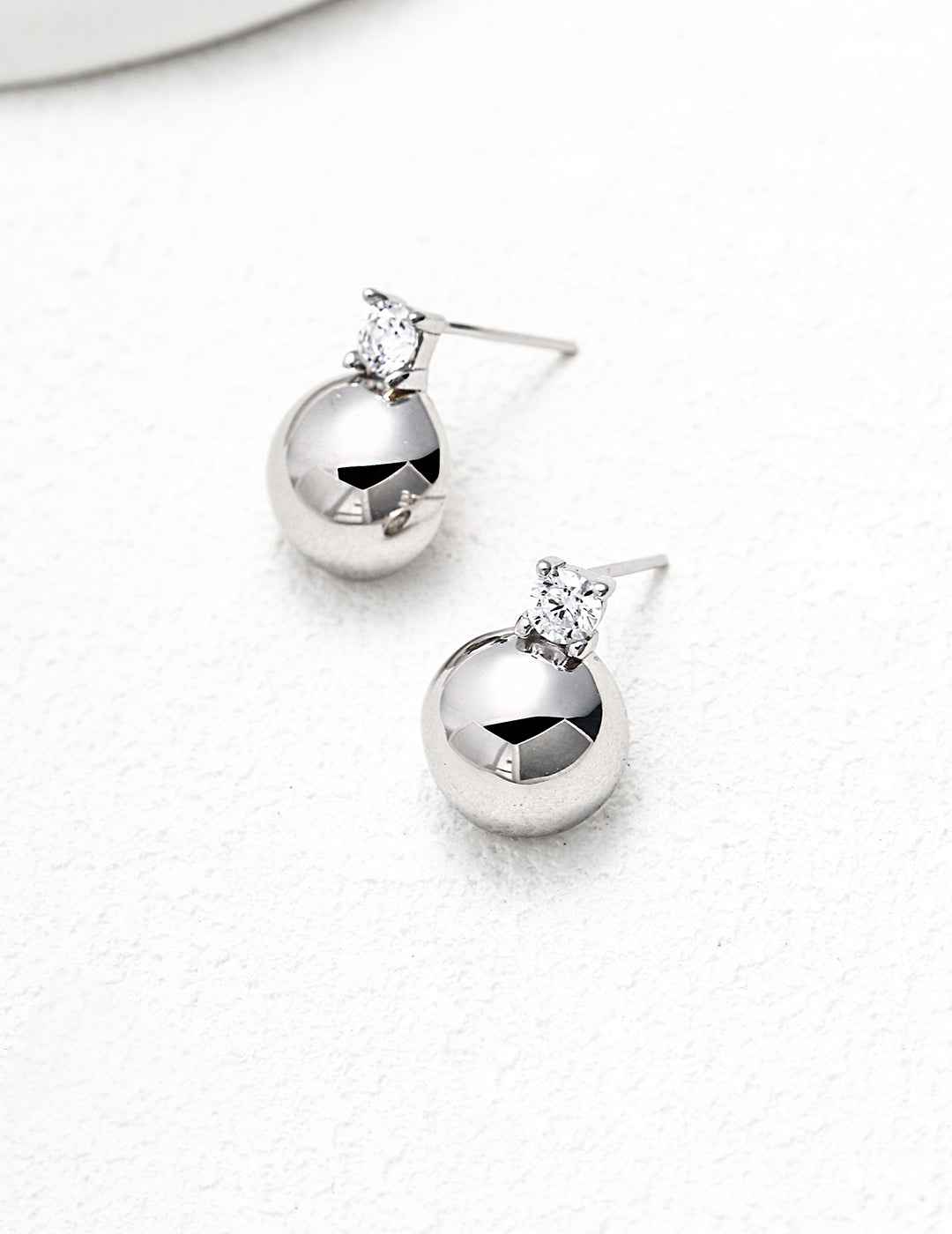 925 sterling silver cubic zirconia ball stud earrings, silver tone version