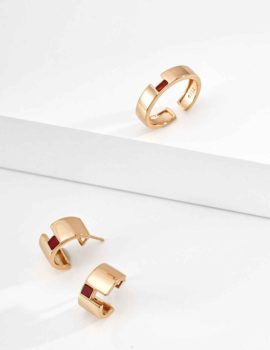 Close-up of 925 sterling silver hoop earrings